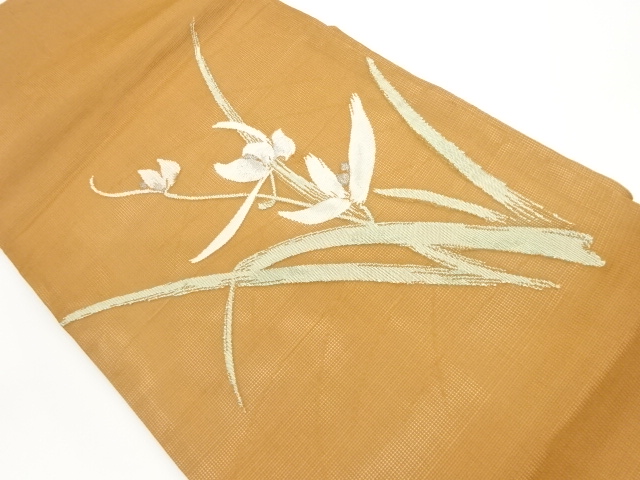 JAPANESE NAGOYA OBI FOR SUMMER / WOVEN FLORAL PLANTS